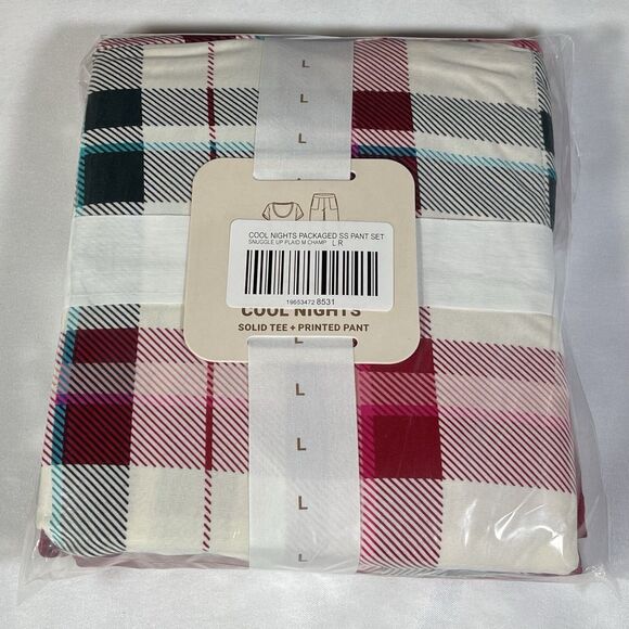 Soma Cool Nights Short Sleeve Pant Set Red Snuggle Up Plaid Large New - Picture 2 of 4